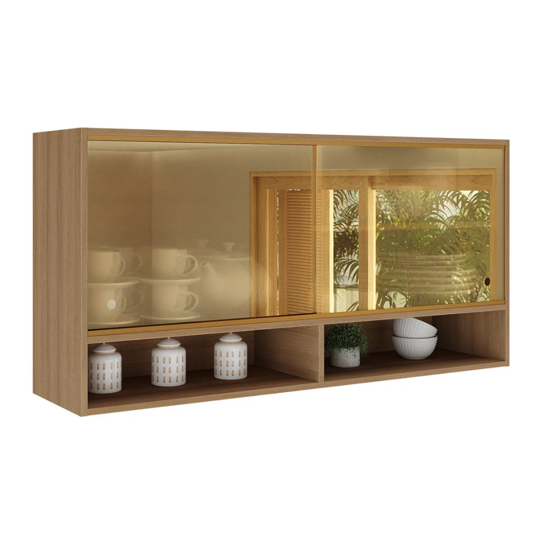 imagem de Armário Aéreo 120cm com Portas de Vidro Paris Multimóveis MP2213 Rustic